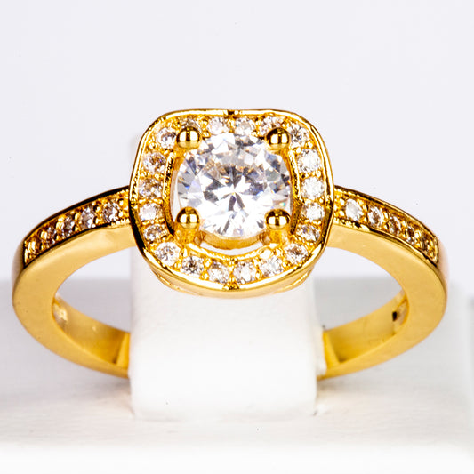 Ring aus goldplattierterr Legierung mit weißem Zirkon