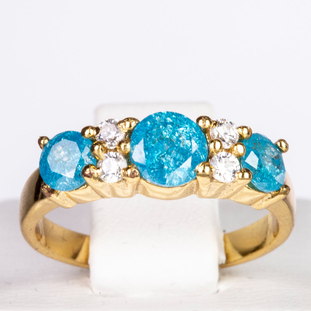 Ring aus goldplattierterr Legierung mit blauem Emporia®-Kristall und weißem Emporia® Kristall 1 