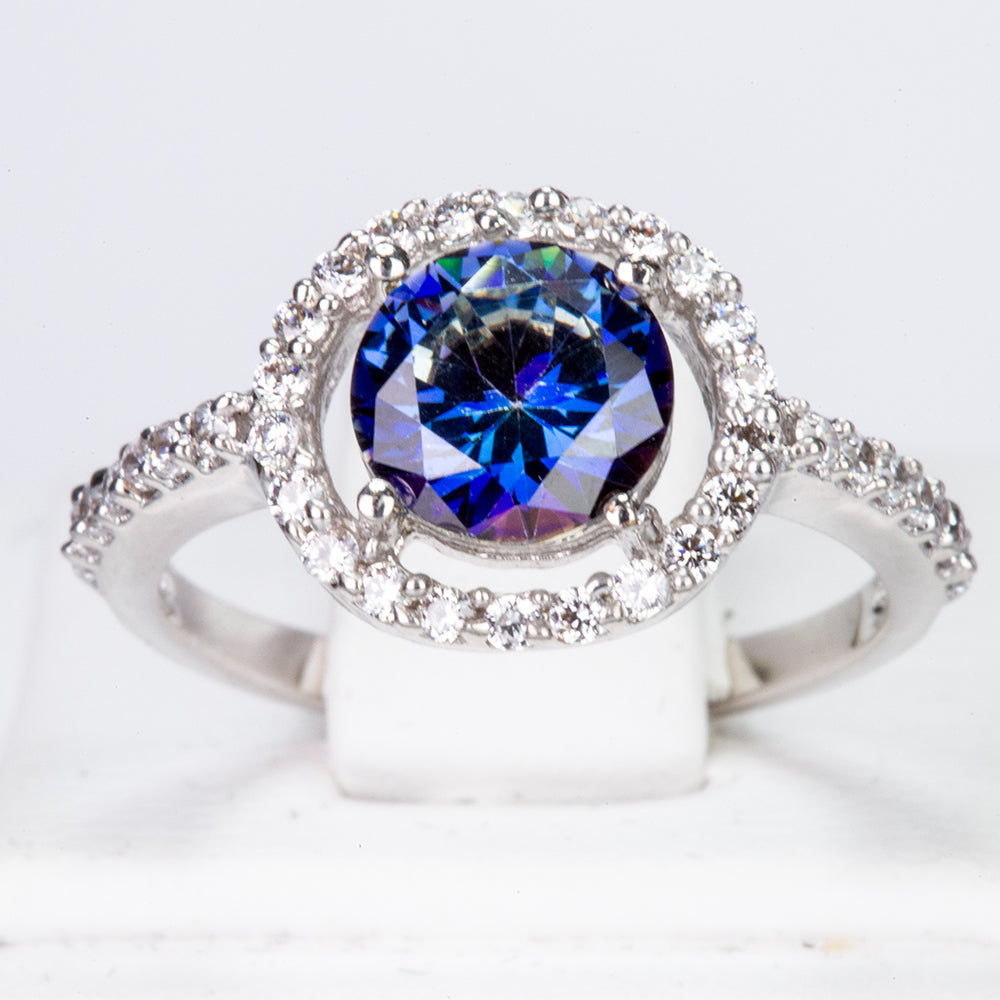 Ring aus goldplattierterr Legierung mit blauem Emporia®-Kristall und weißem Emporia® Kristall