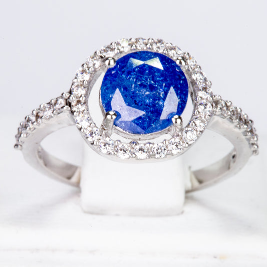 Ring aus goldplattierterr Legierung mit blauem Emporia®-Kristall und weißem Emporia® Kristall