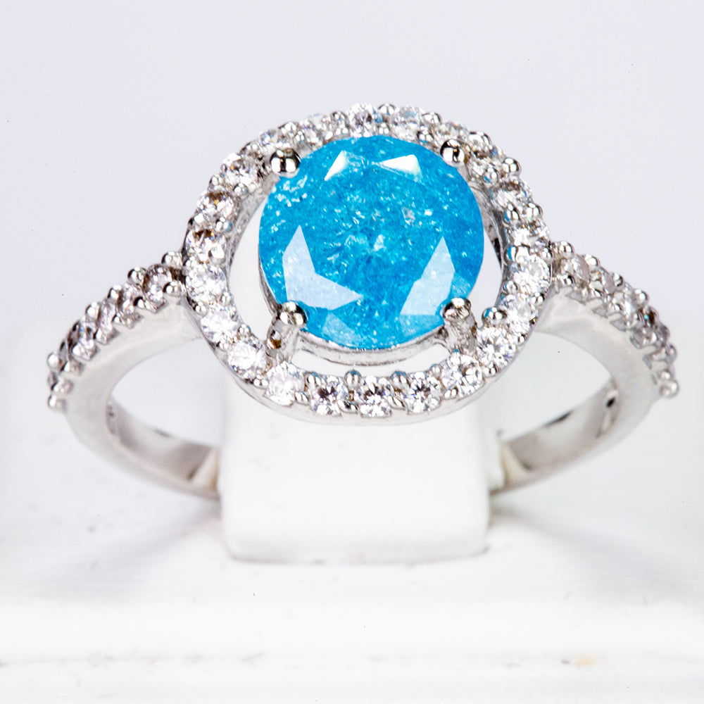 Ring aus goldplattierterr Legierung mit blauem Emporia®-Kristall und weißem Emporia® Kristall 1 