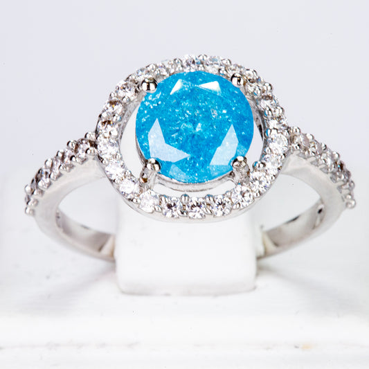 Ring aus goldplattierterr Legierung mit blauem Emporia®-Kristall und weißem Emporia® Kristall