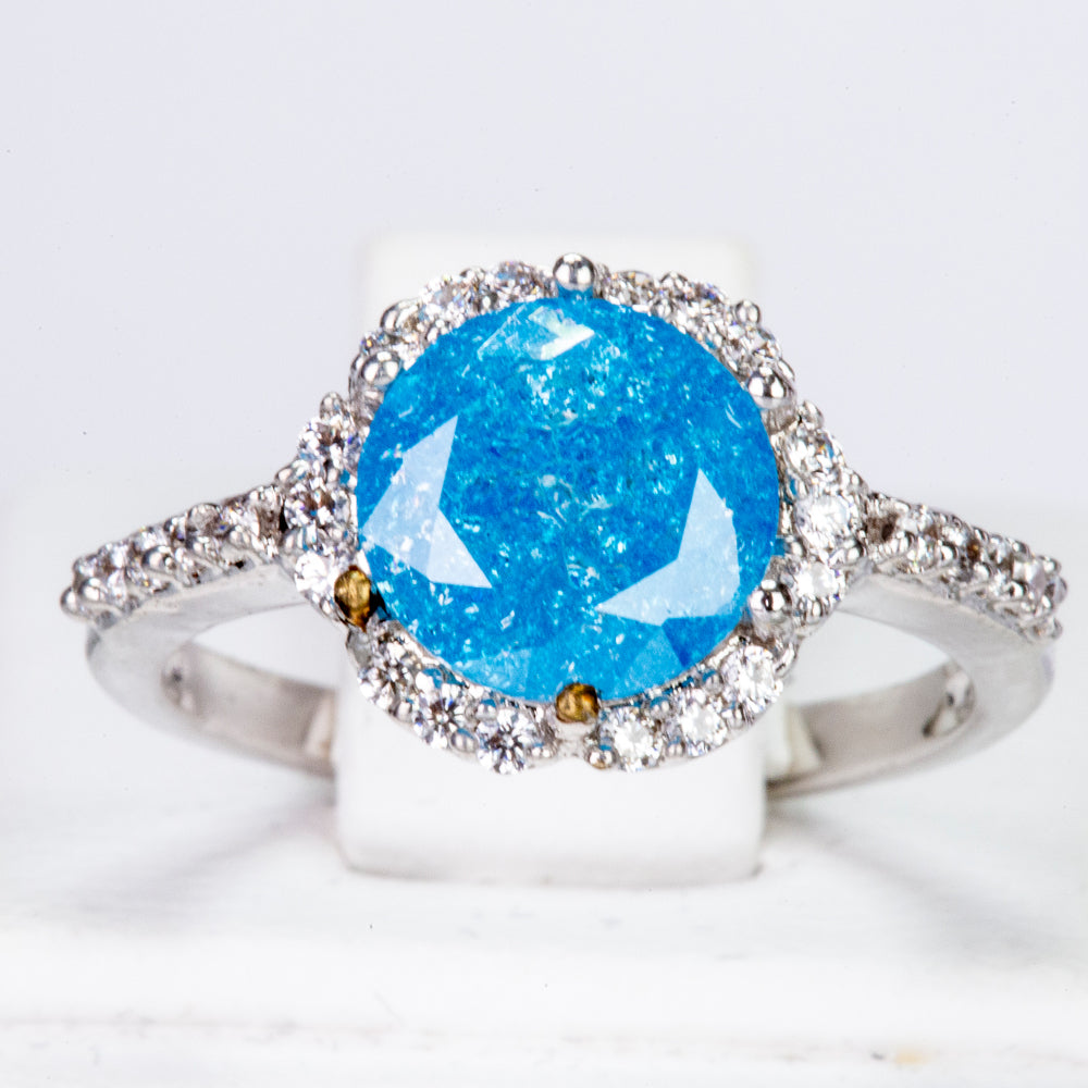 Ring aus goldplattierterr Legierung mit blauem Emporia®-Kristall und weißem Emporia® Kristall