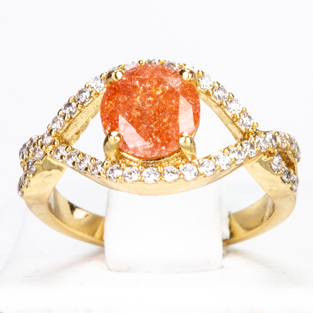 Ring aus goldplattierterr Legierung mit orangefarbenem Emporia® Kristall und weißem Emporia® Kristall 1 
