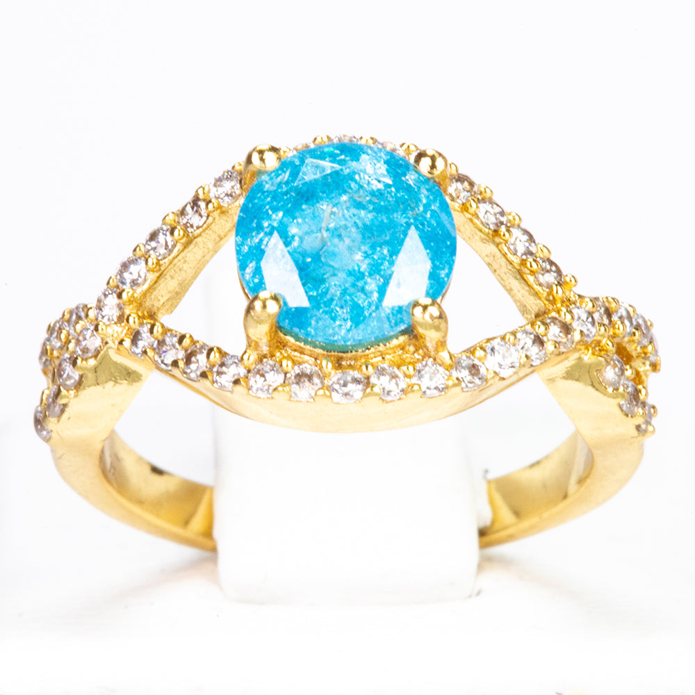 Ring aus goldplattierterr Legierung mit blauem Emporia®-Kristall und weißem Emporia® Kristall 1 