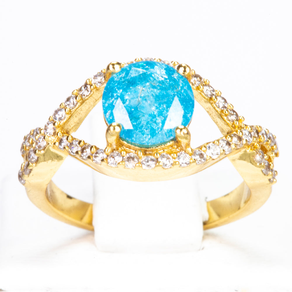 Ring aus goldplattierterr Legierung mit blauem Emporia®-Kristall und weißem Emporia® Kristall