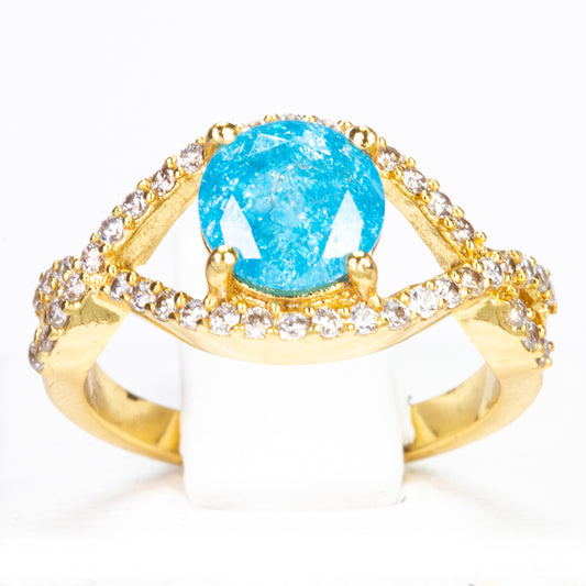Ring aus goldplattierterr Legierung mit blauem Emporia®-Kristall und weißem Emporia® Kristall