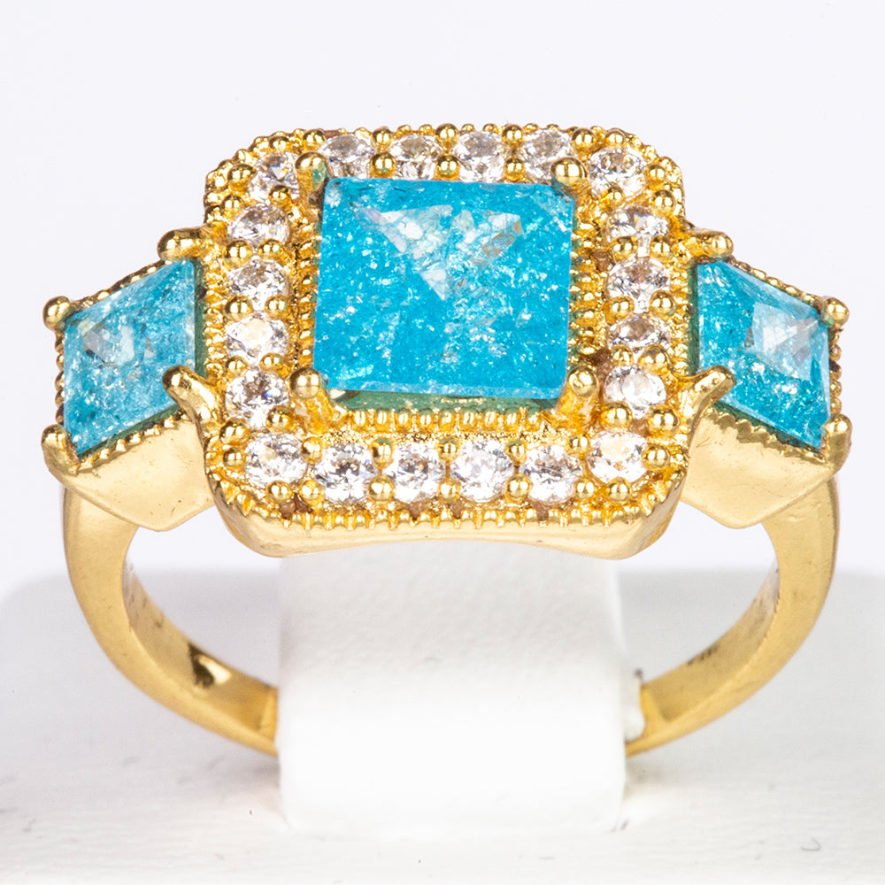 Ring aus goldplattierterr Legierung mit blauem Emporia®-Kristall und weißem Emporia® Kristall 1 