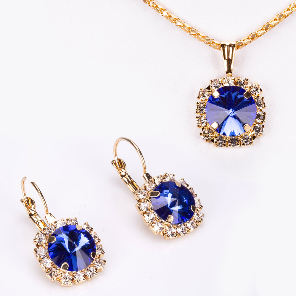 Schmuckgarnitur aus aus goldplattierter Legierung mit blauem Emporia®-Kristall 1 
