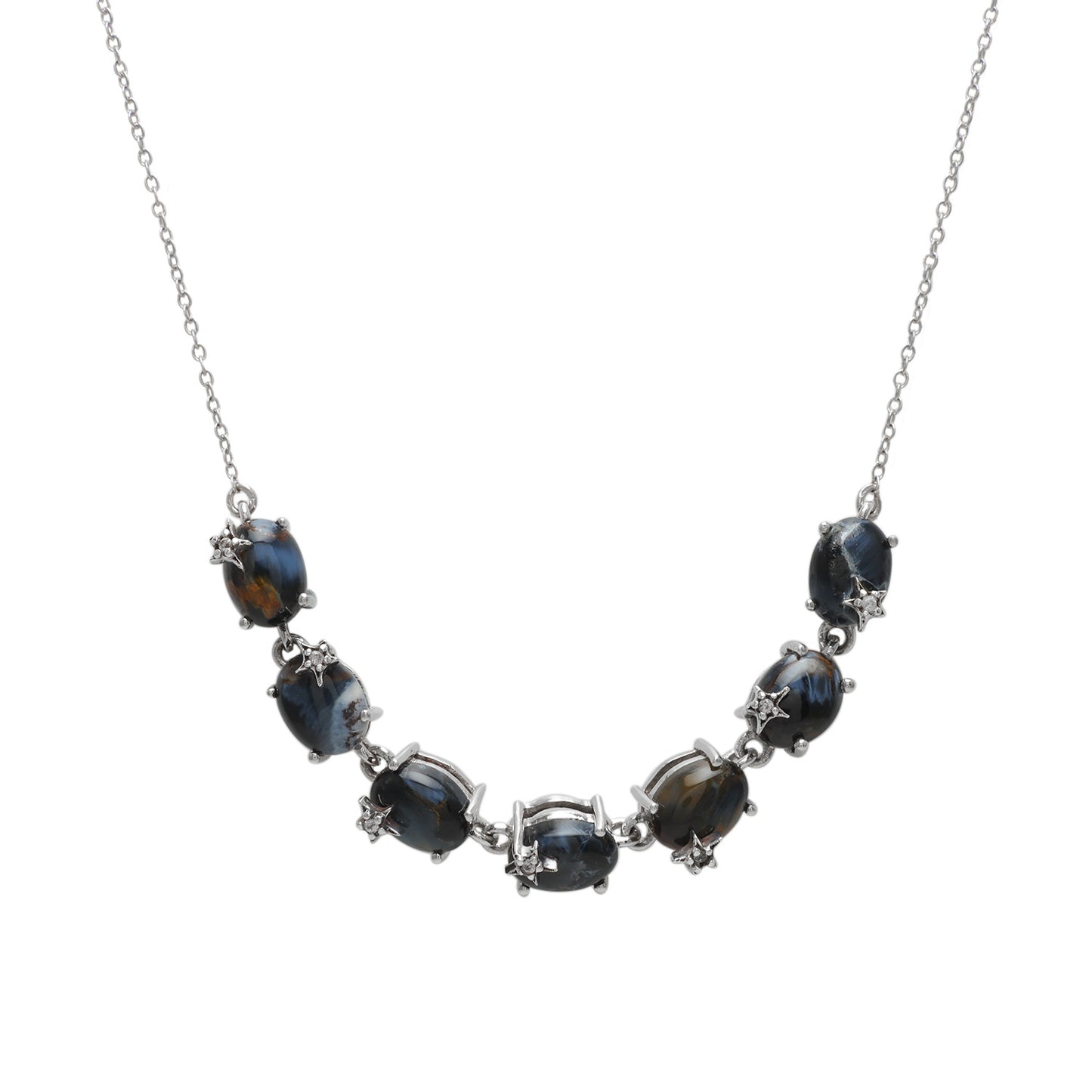 Silberhalskette mit namibischem Pietersite und natürlichem weißem Zirkon