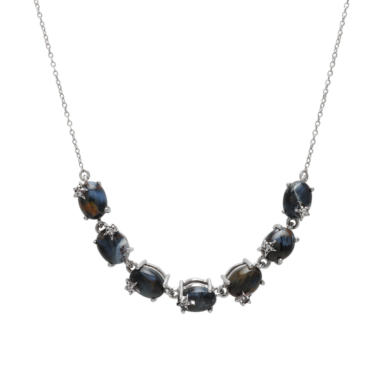 Silberhalskette mit namibischem Pietersite und natürlichem weißem Zirkon 1 