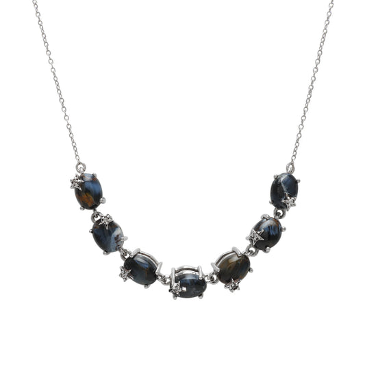 Silberhalskette mit namibischem Pietersite und natürlichem weißem Zirkon