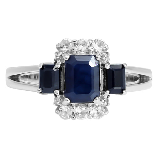 Silberring mit blauem Saphir und weißem Topas