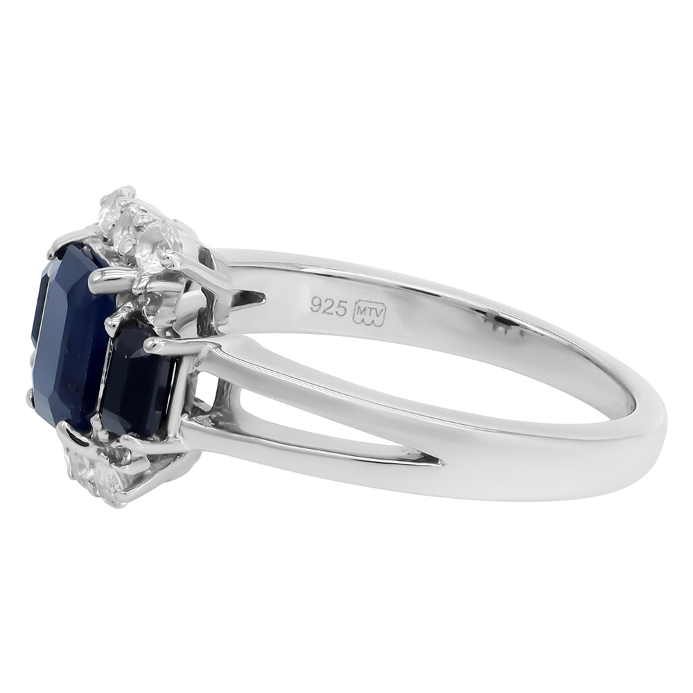 Silberring mit blauem Saphir und weißem Topas