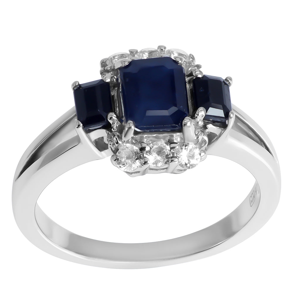 Silberring mit blauem Saphir und weißem Topas 1 