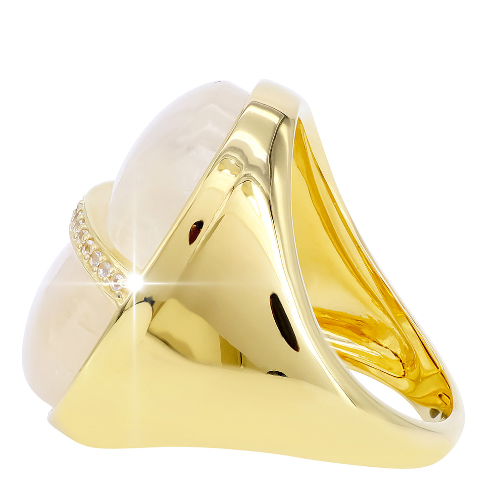 Goldplattierter Silberring mit Regenbogenmondstein und weißem Topas 3 