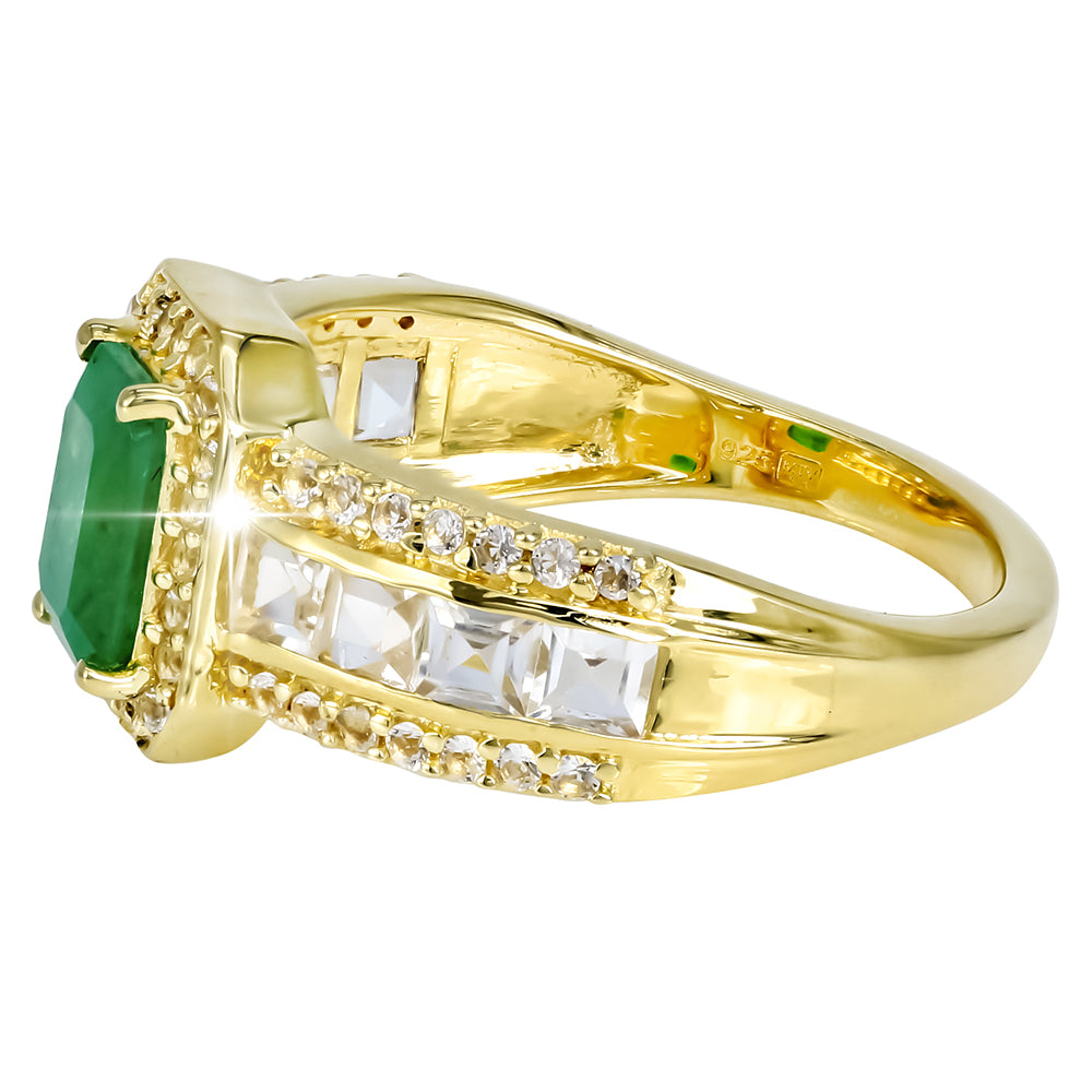Goldplattierter Silberring mit Sakota Smaragd und weißem Topas 3 