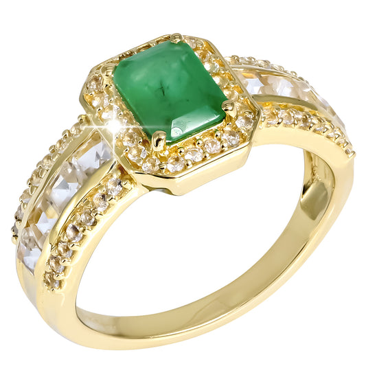 Goldplattierter Silberring mit Sakota Smaragd und weißem Topas