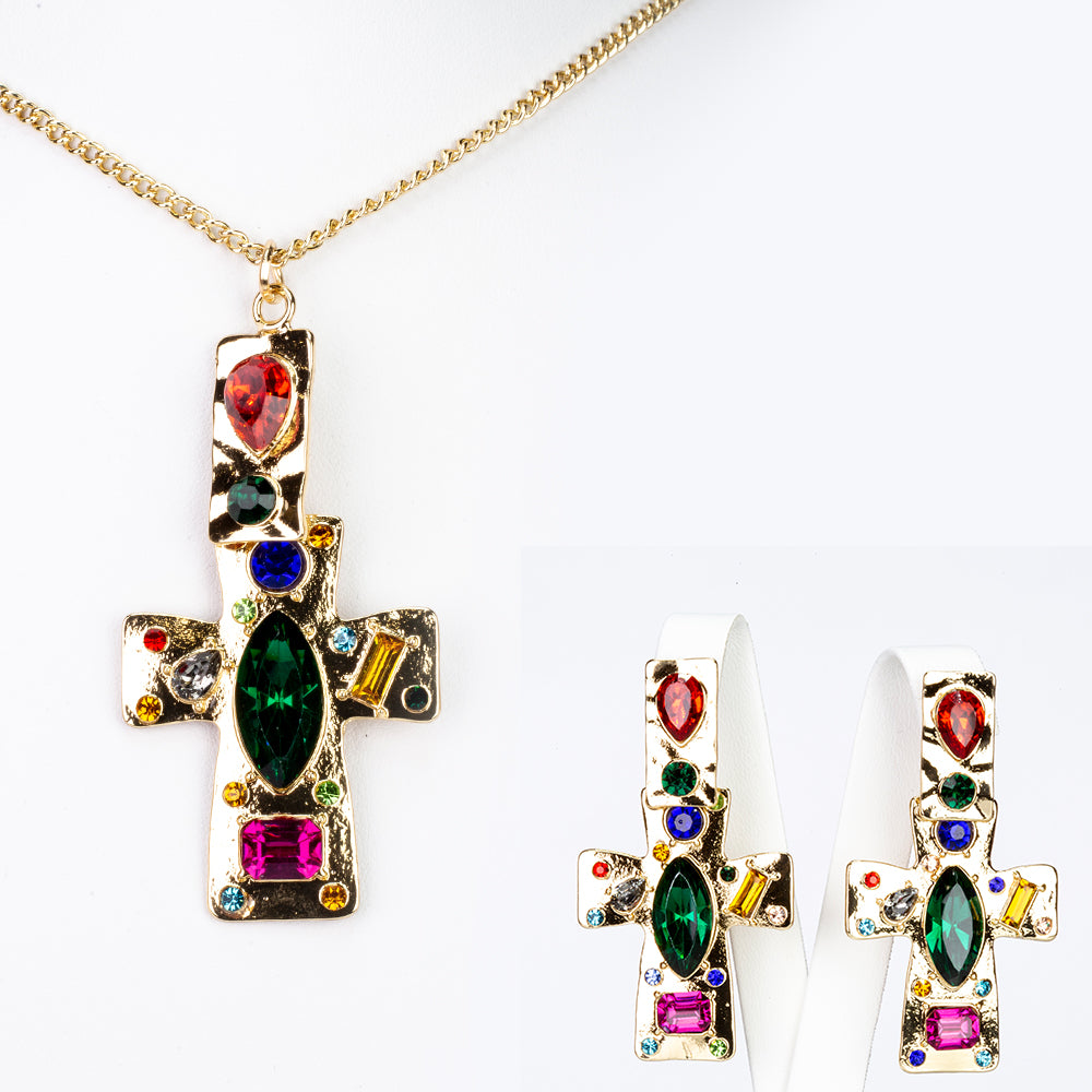 Schmuckgarnitur aus aus goldplattierter Legierung mit rotem Emporia®-Kristall und blauem Emporia®-Kristall 1 