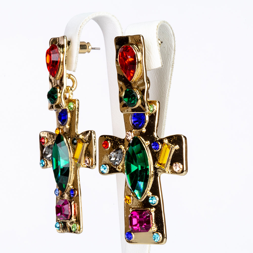 Schmuckgarnitur aus aus goldplattierter Legierung mit rotem Emporia®-Kristall und blauem Emporia®-Kristall