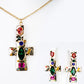 Schmuckgarnitur aus aus goldplattierter Legierung mit rotem Emporia®-Kristall und blauem Emporia®-Kristall
