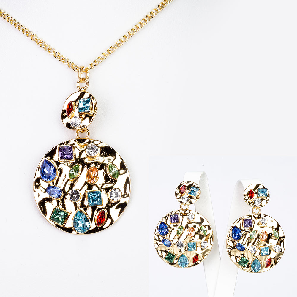 Schmuckgarnitur aus aus goldplattierter Legierung mit rotem Emporia®-Kristall und blauem Emporia®-Kristall 2 