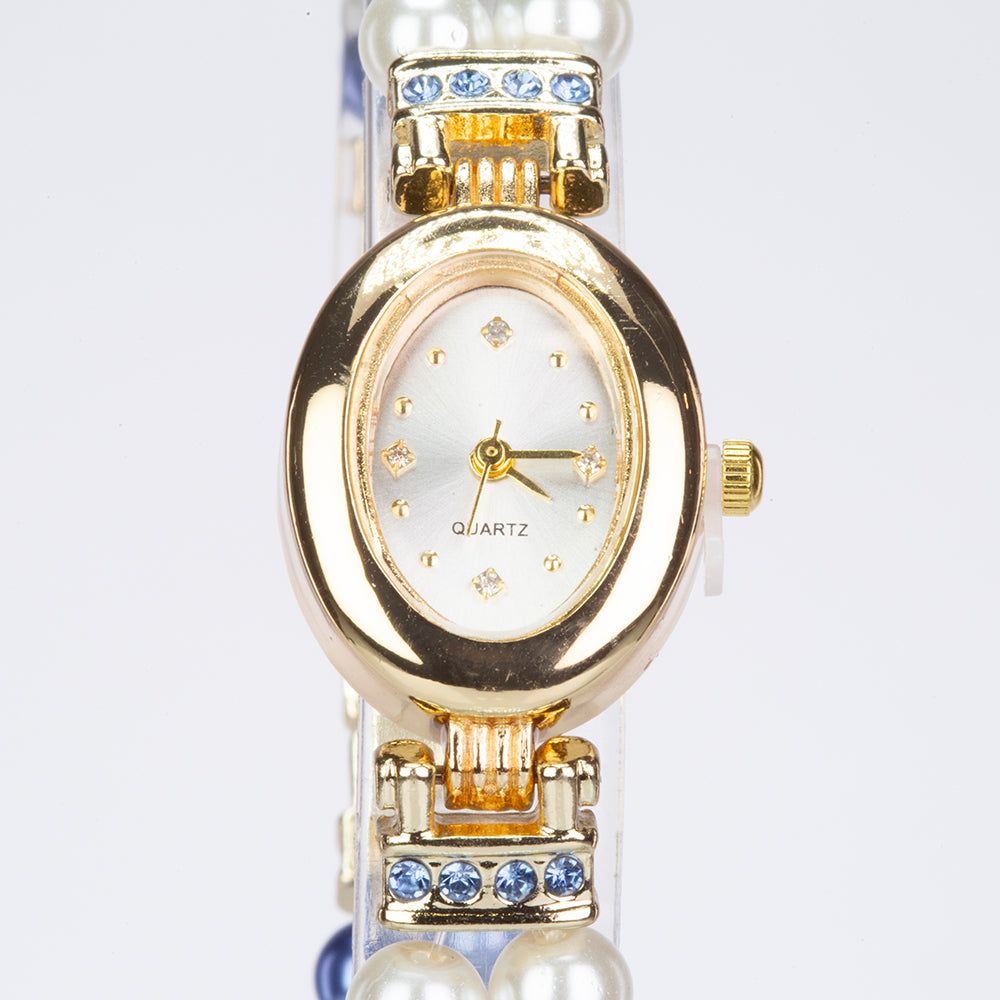 Schmuckgarnitur aus aus goldplattierter Legierung mit weißer Perle und blauem Emporia®-Kristall 5 