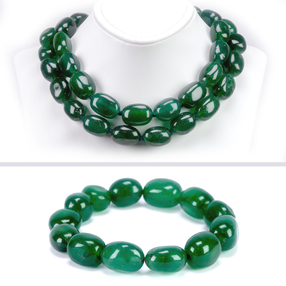 Schmuckgarnitur aus künstlicher Perle mit grünem Jade 1 