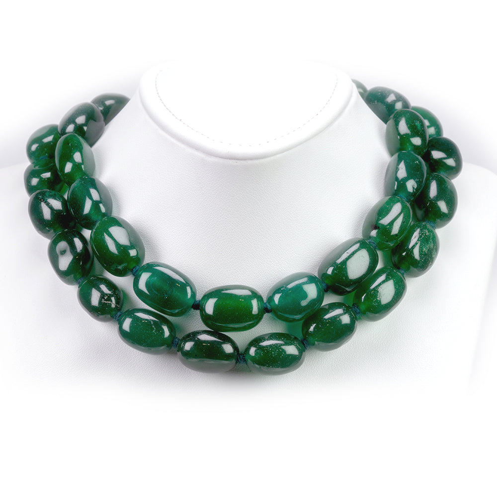 Schmuckgarnitur aus künstlicher Perle mit grünem Jade 2 