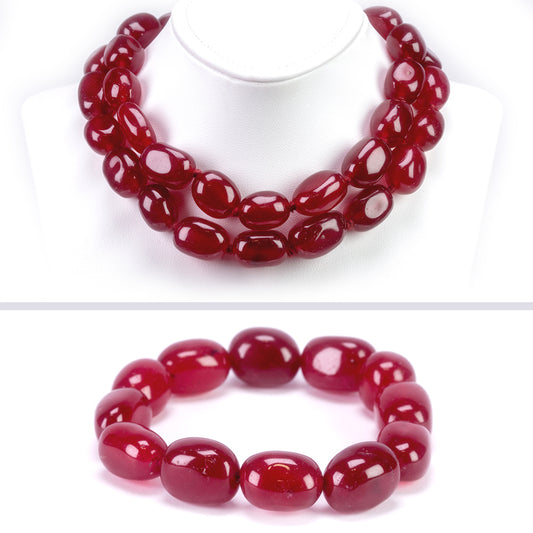 Schmuckgarnitur aus künstlicher Perle mit Jade