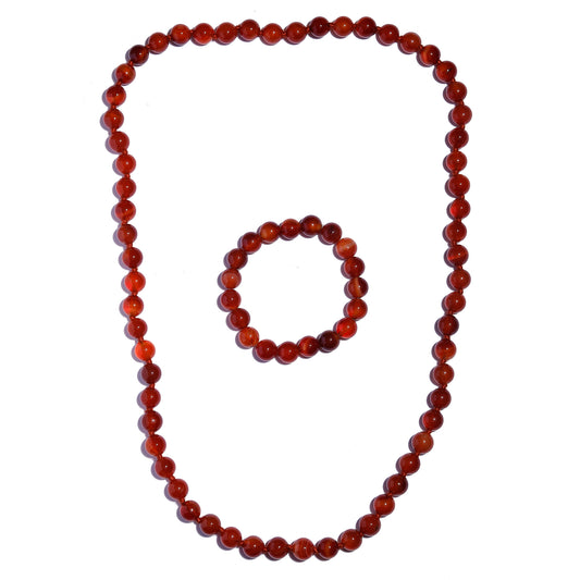 Schmuckgarnitur aus künstlicher Perle mit rotem Onyx