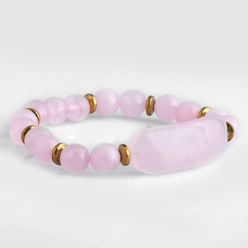 Nugget Armband mit Rosenquarz und goldfarbenem Hämatit