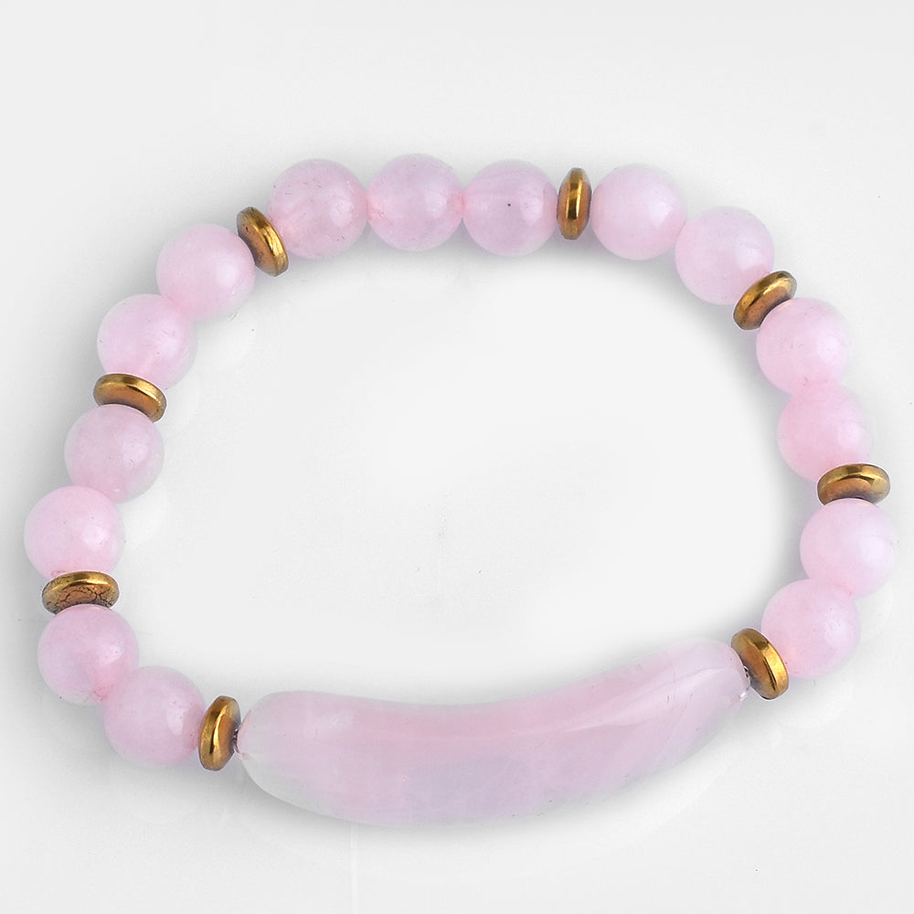 Nugget Armband mit Rosenquarz und goldfarbenem Hämatit