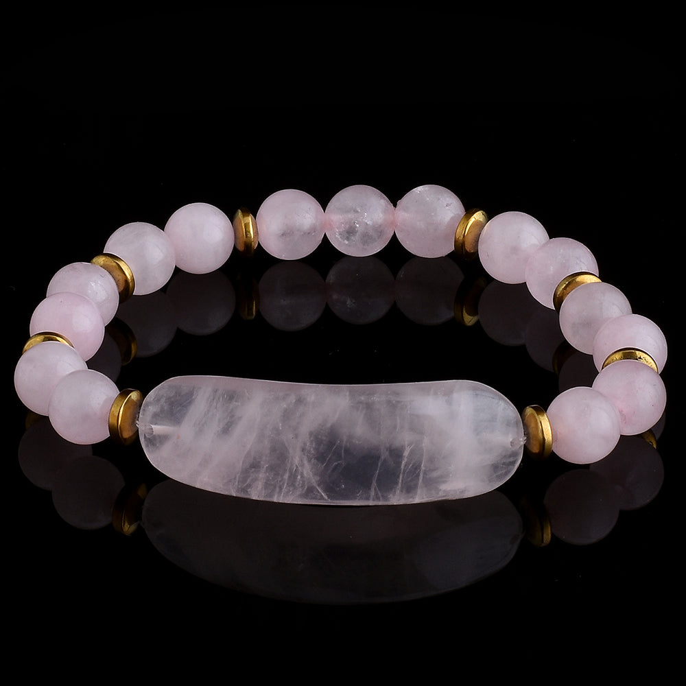 Nugget Armband mit Rosenquarz und goldfarbenem Hämatit
