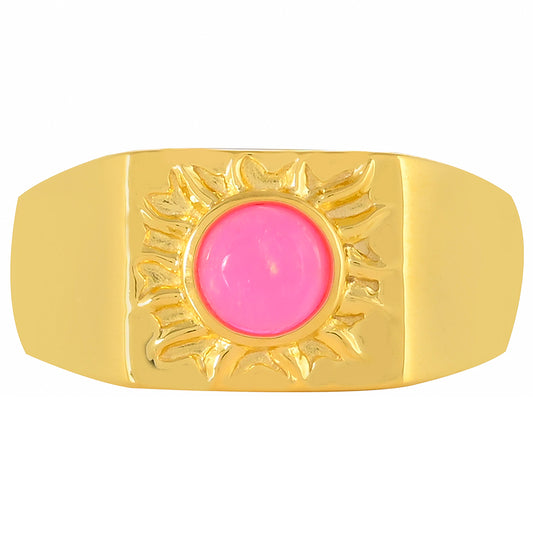 Goldplattierter Silberring mit äthiopischem neon pink Opal