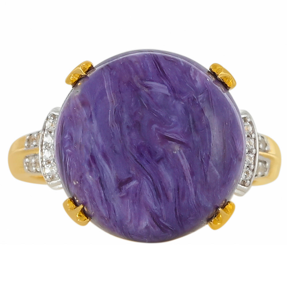 Goldplattierter Silberring mit Charoit und weißem Topas 1 