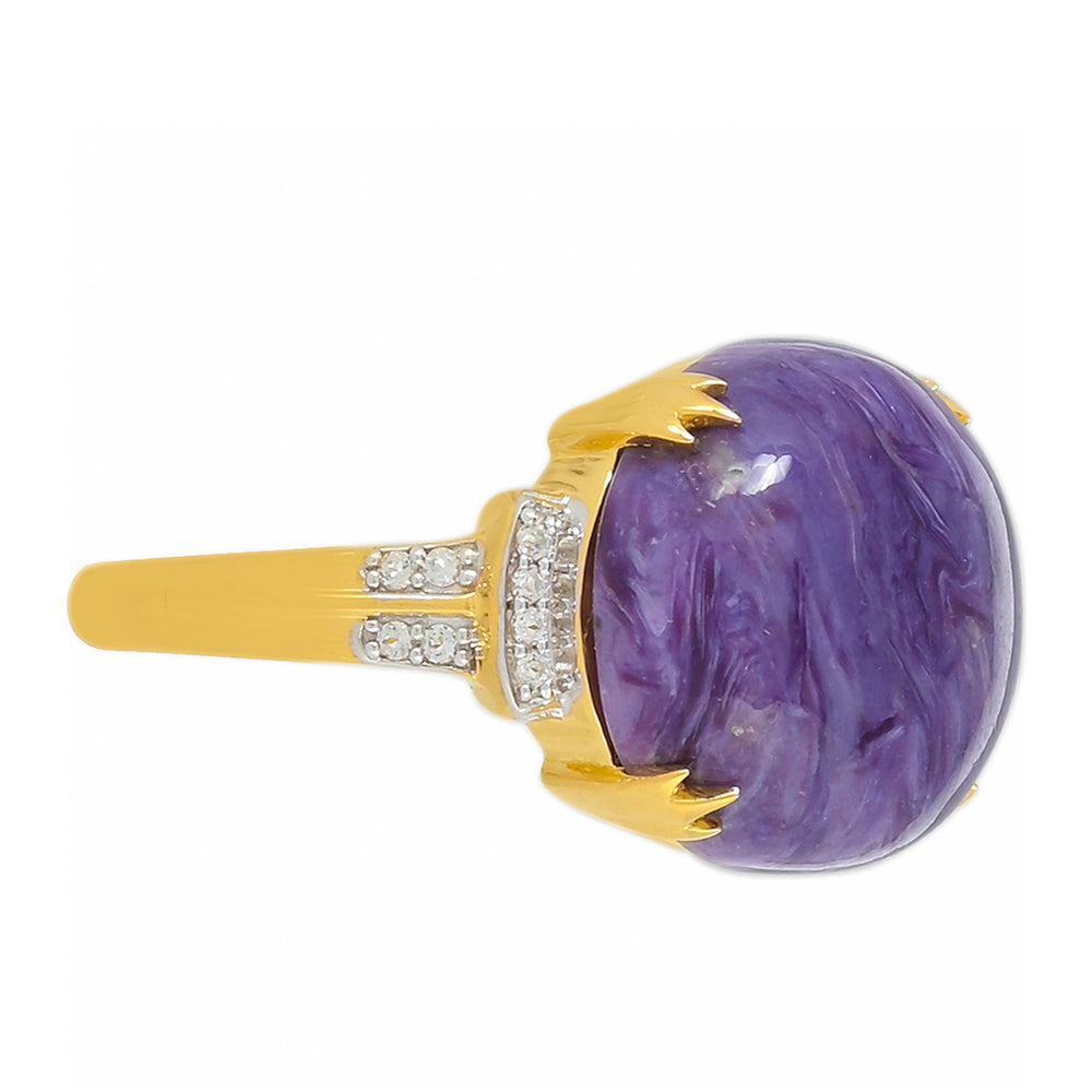 Goldplattierter Silberring mit Charoit und weißem Topas 2 