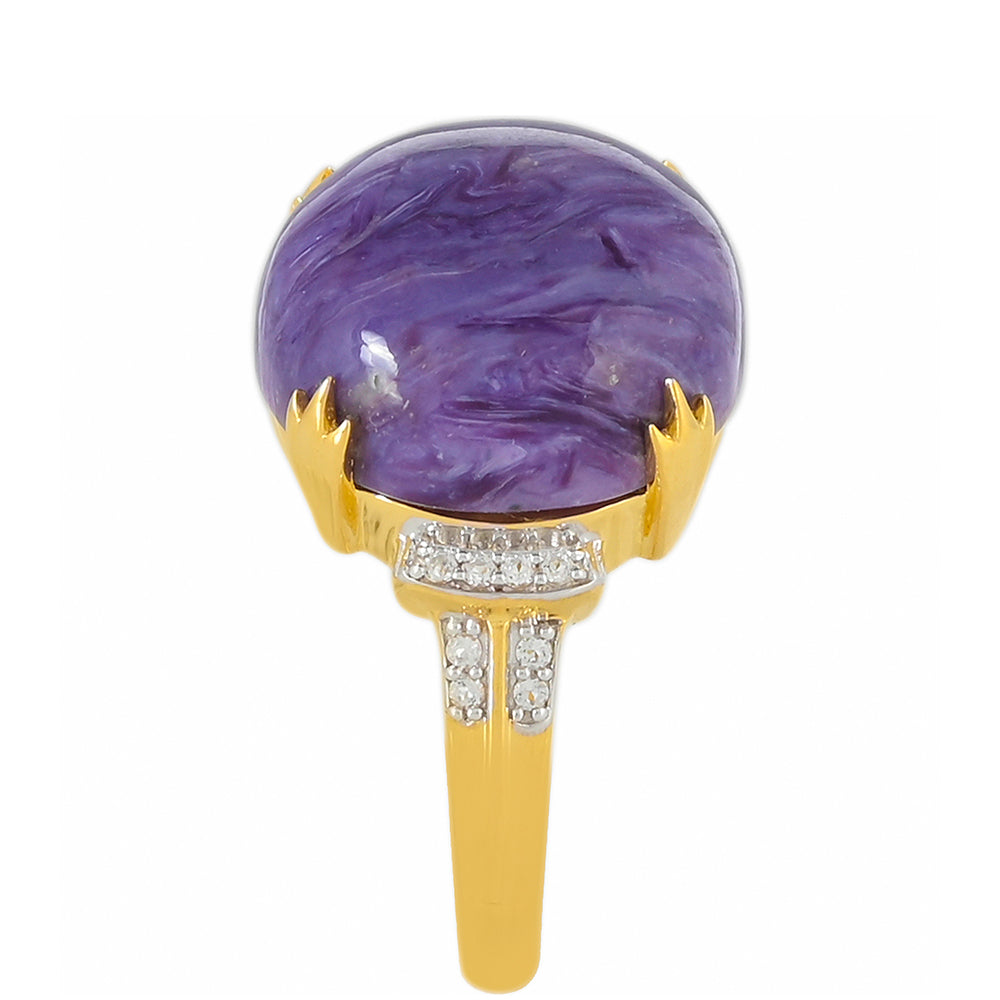 Goldplattierter Silberring mit Charoit und weißem Topas