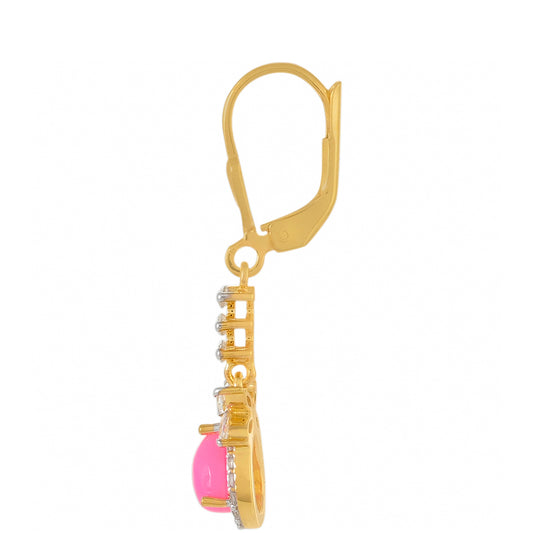 Goldplattierte Silberohrringe mit äthiopischem neon pink Opal und weißem Topas