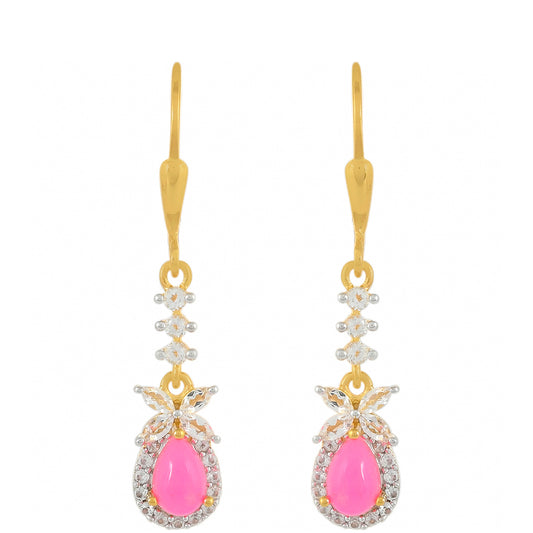 Goldplattierte Silberohrringe mit äthiopischem neon pink Opal und weißem Topas