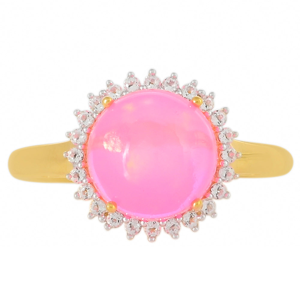 Goldplattierter Silberring mit äthiopischem neon pink Opal und weißem Topas