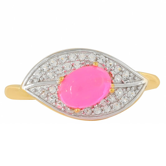 Goldplattierter Silberring mit äthiopischem neon pink Opal und weißem Topas