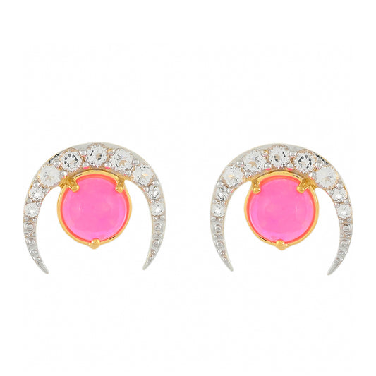 Goldplattierte Silberohrringe mit äthiopischem neon pink Opal und weißem Topas