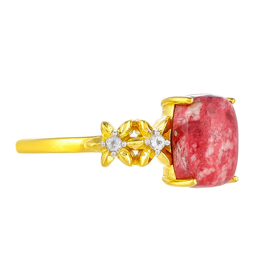 Goldplattierter Silberring mit Thulit und weißem Topas