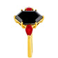 Goldplattierter Silberring mit schwarzem Onyx und Thai Rubin