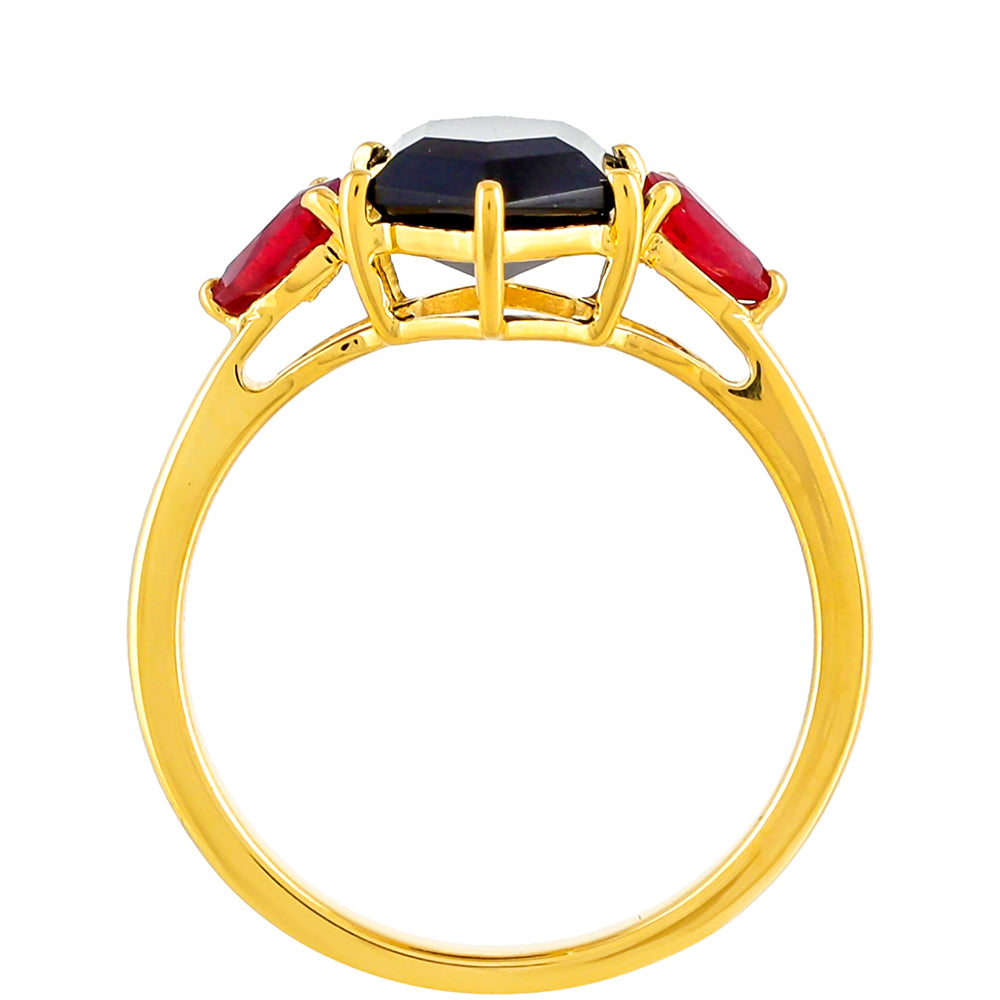 Goldplattierter Silberring mit schwarzem Onyx und Thai Rubin