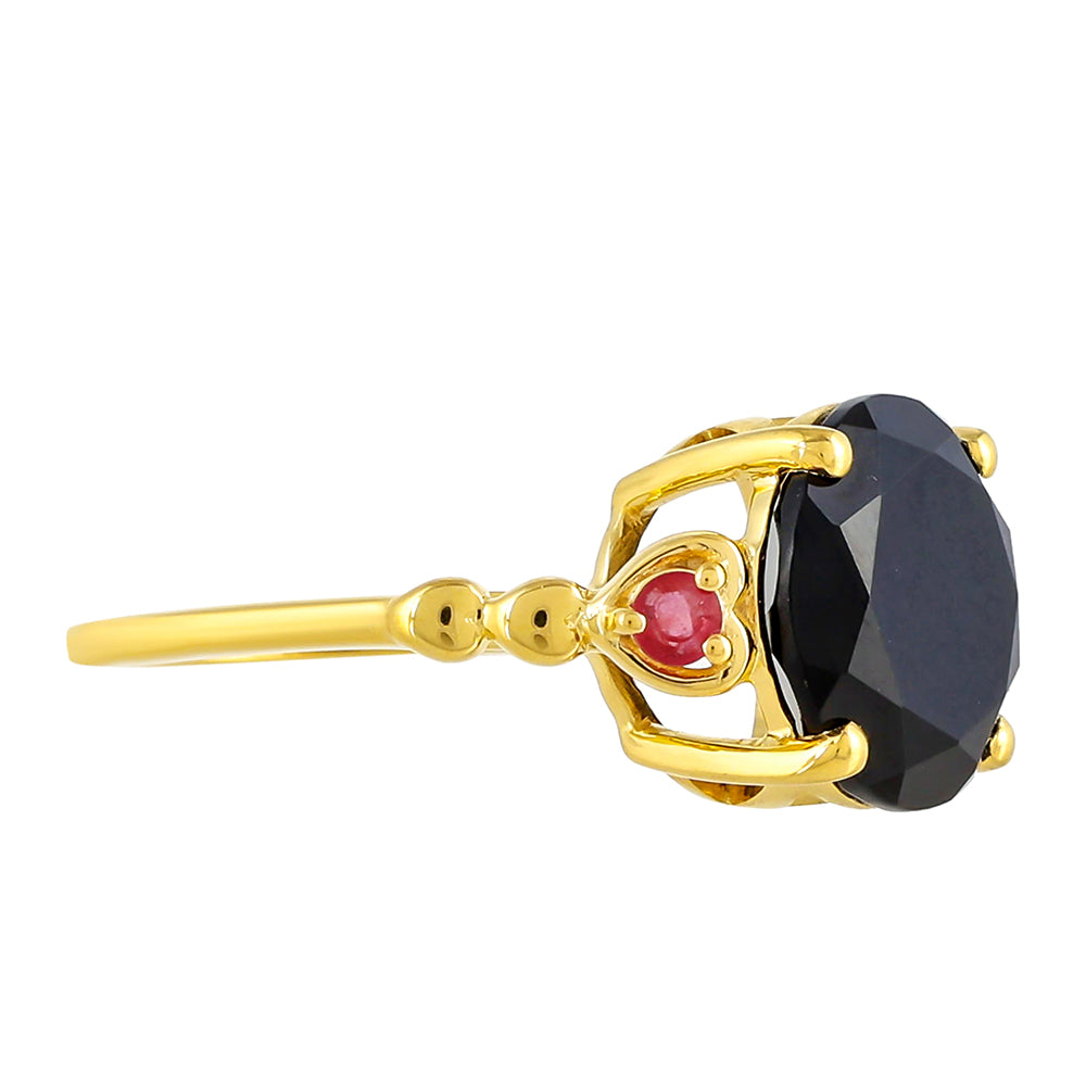 Goldplattierter Silberring mit schwarzem Onyx und Thai Rubin 2 