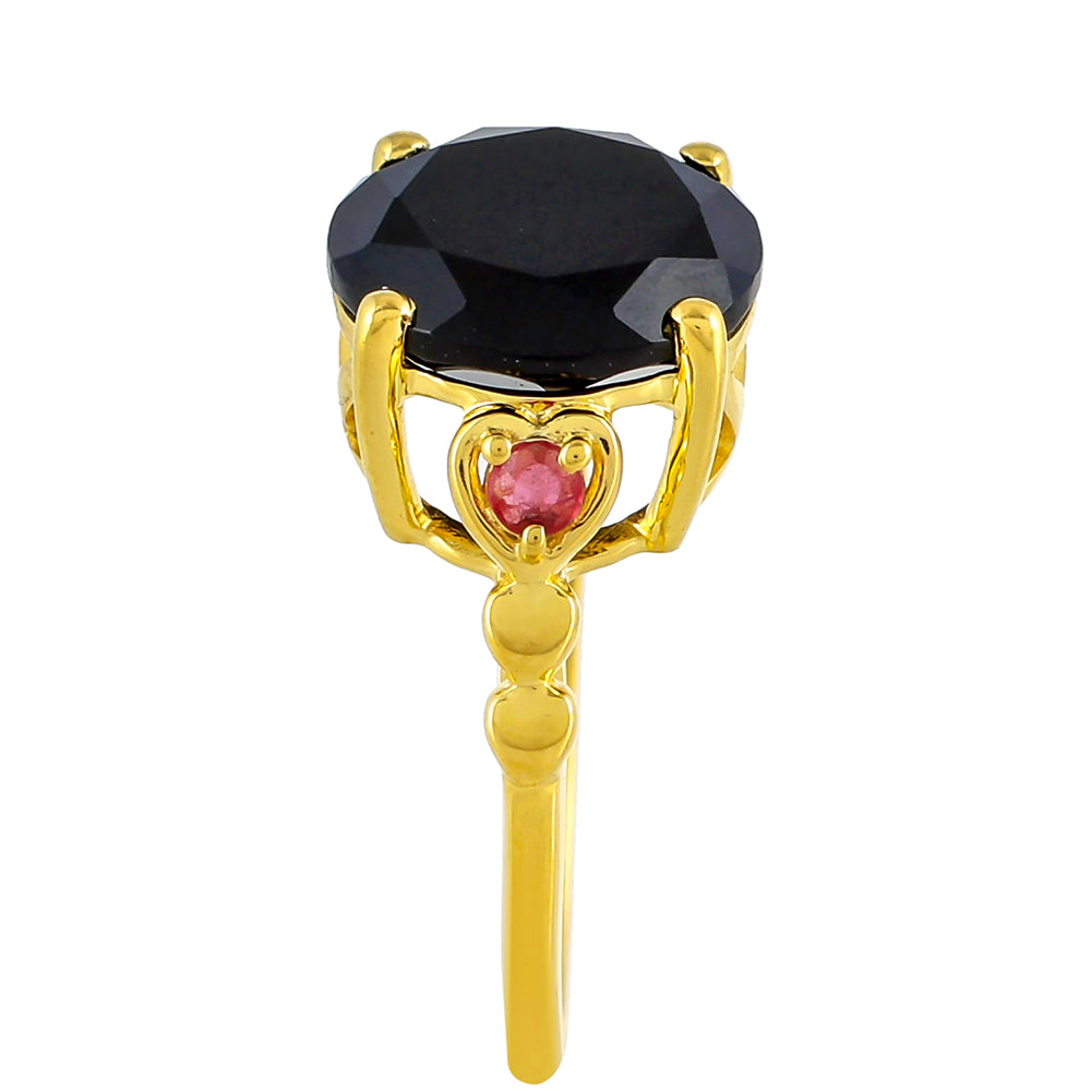 Goldplattierter Silberring mit schwarzem Onyx und Thai Rubin 3 