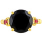 Goldplattierter Silberring mit schwarzem Onyx und Thai Rubin