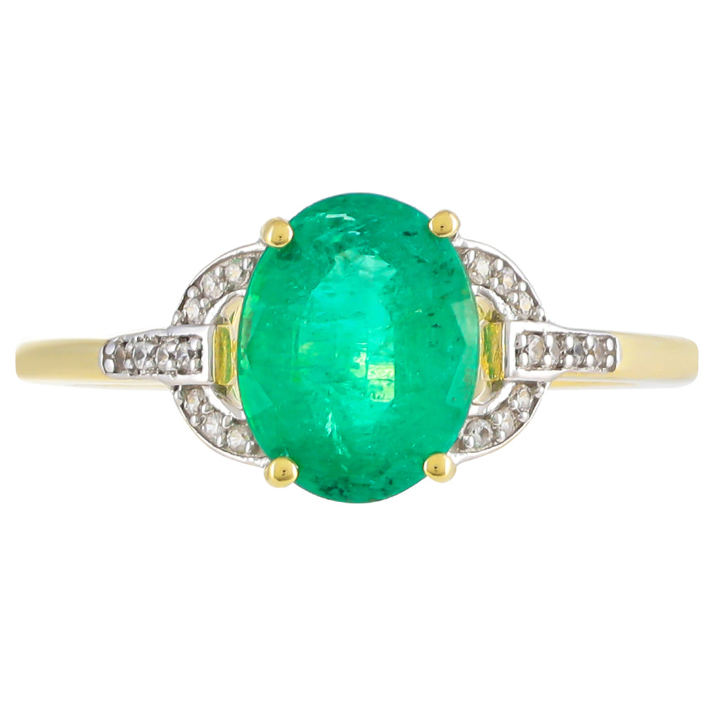 Goldring mit sambischem Smaragd und natürlichem Zirkon 1 